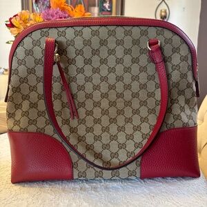 GUCCI Red Trim GG Canvas Bree Dome Shoulder Bag